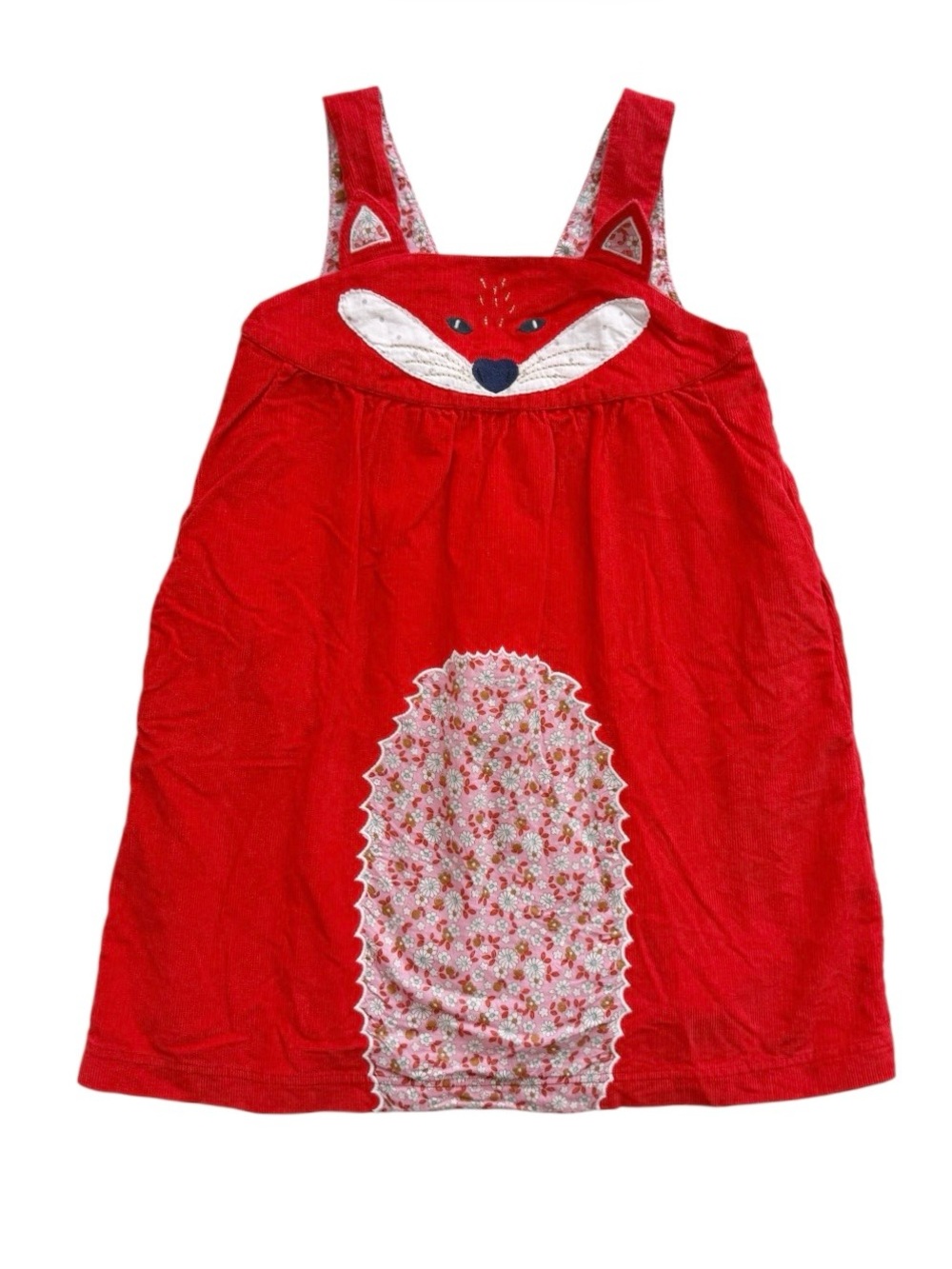 Mini Boden Red Fox Corduroy Pinafore Dress Size 9/10